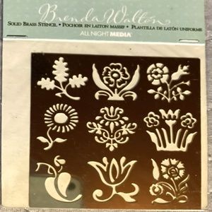 9 Floral Options on this  Brass 3" x 3" Stencil for Paper Crafting -